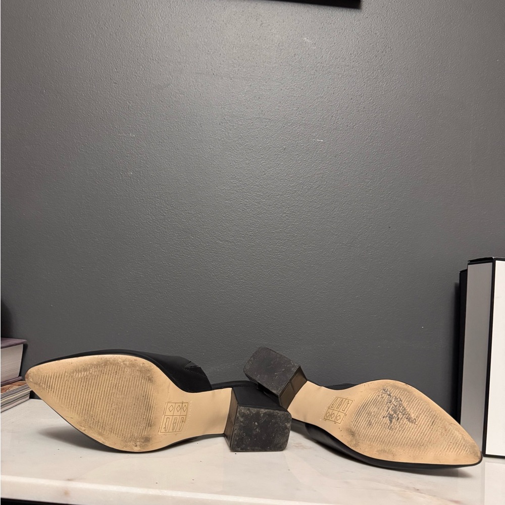 Spring Black Pointed Mule Block Heels - Picture 5 of 7